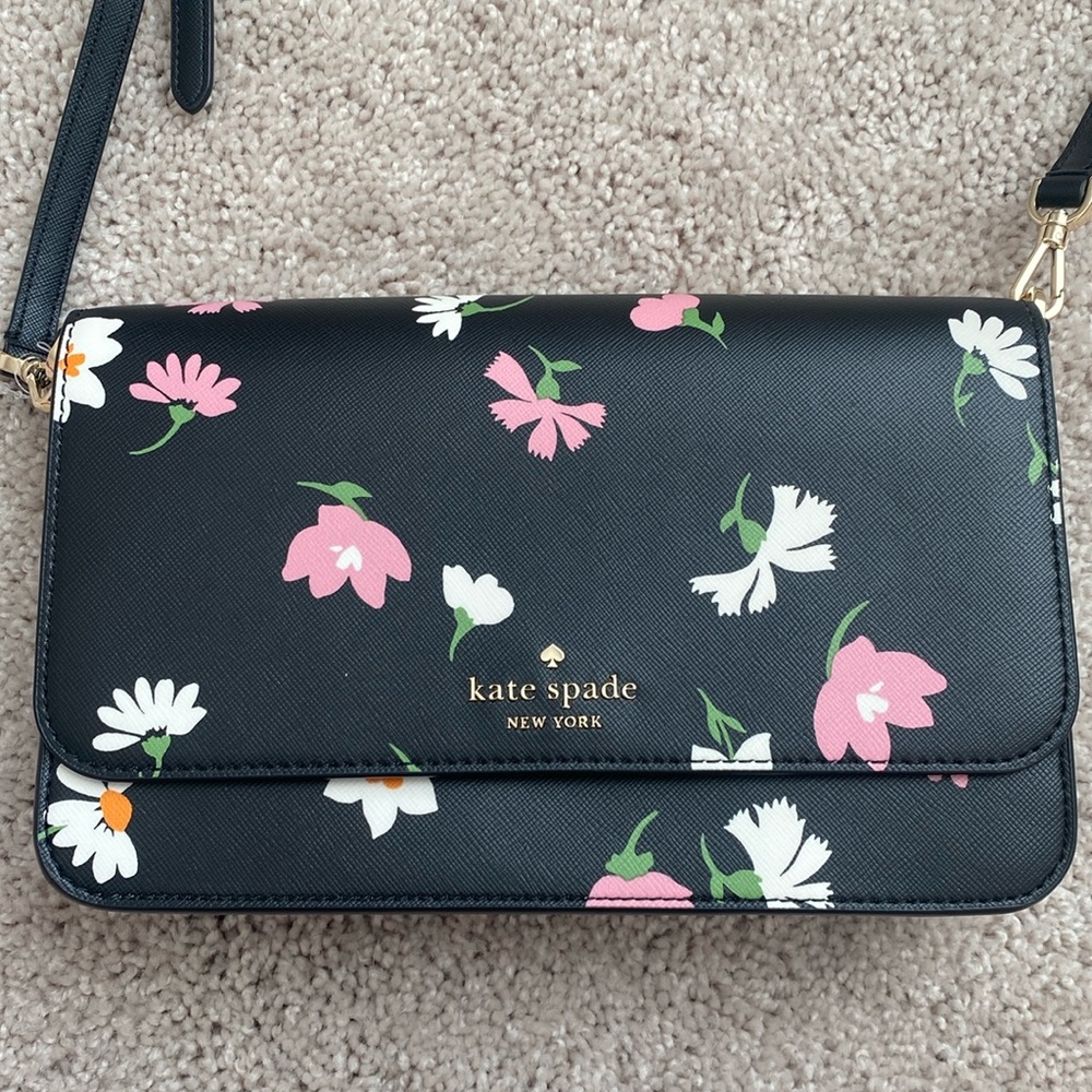 Kate Spade Black and Pink Floral Crossbody Bag